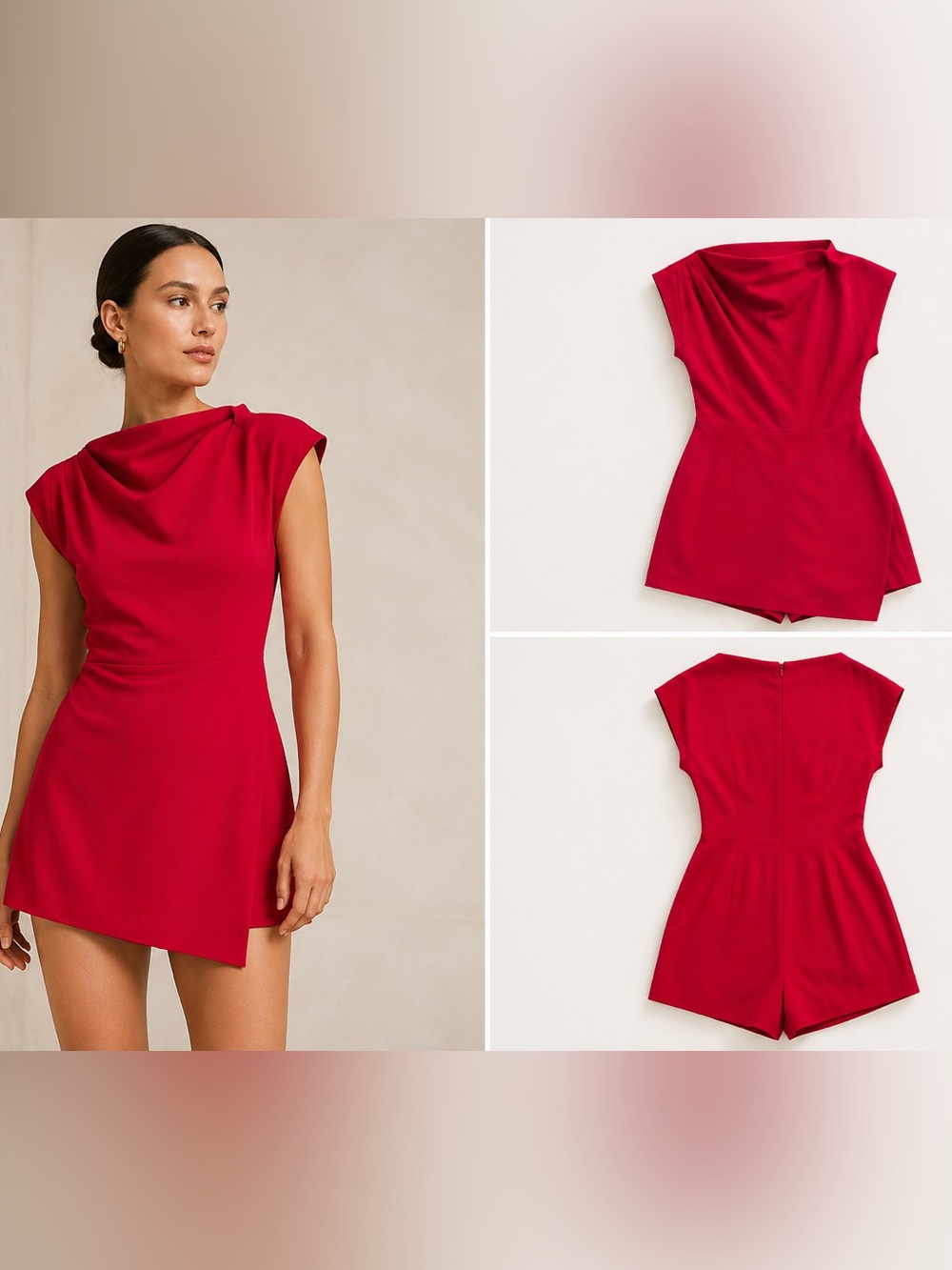 Club Monaco Red Draped Neck Overlay Romper Skort Dress Size 0
